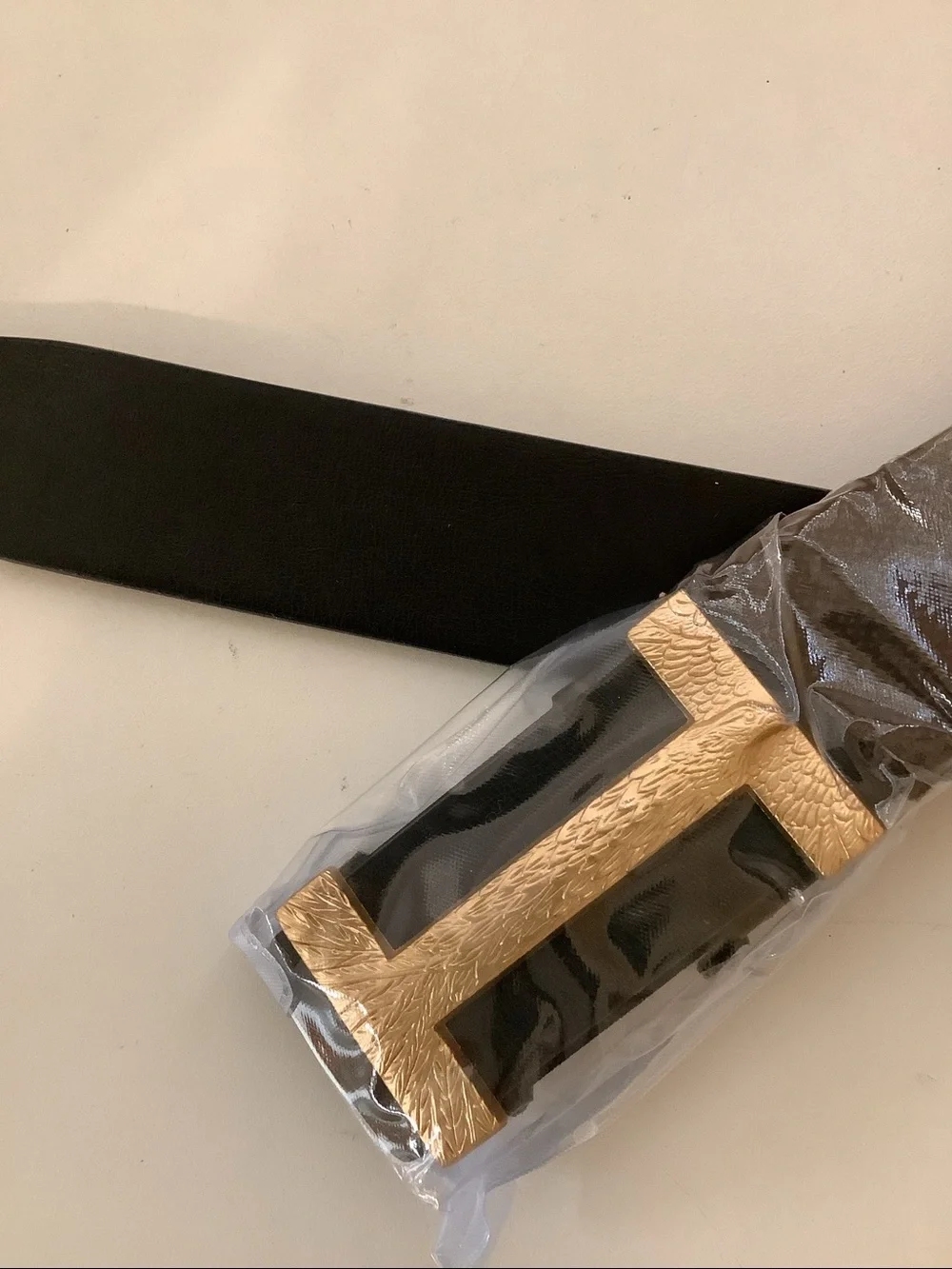 Aurolran Leather Dress Belt Business Automatic Buckle Belt Black & Gold, New
